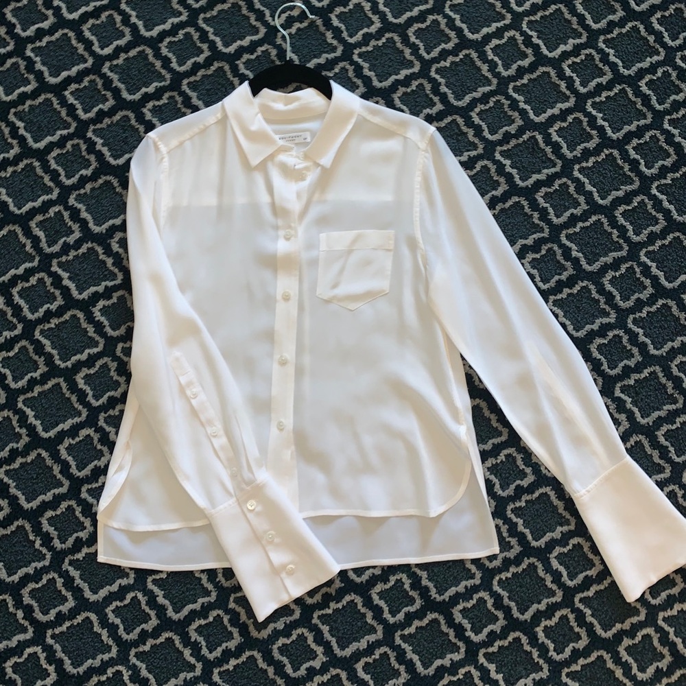 Equipment Femme White Silk Button Down Blouse Top
